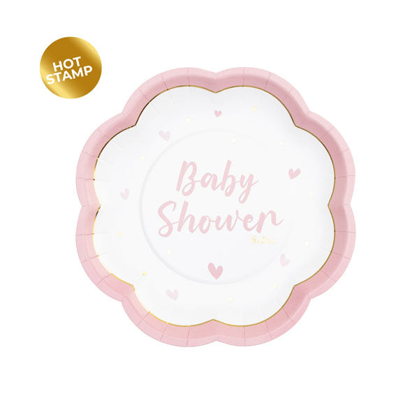 Πιάτα 20εκ Σχήμα Baby Shower Ροζ / 8 τεμ