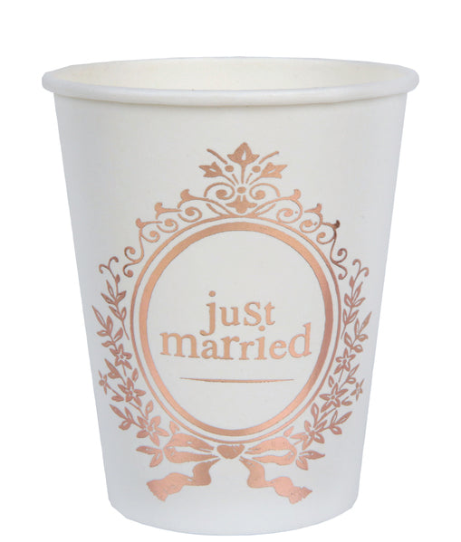 Ποτήρια Λευκά με Ροζ Χρυσό Just Married / 10 τεμ