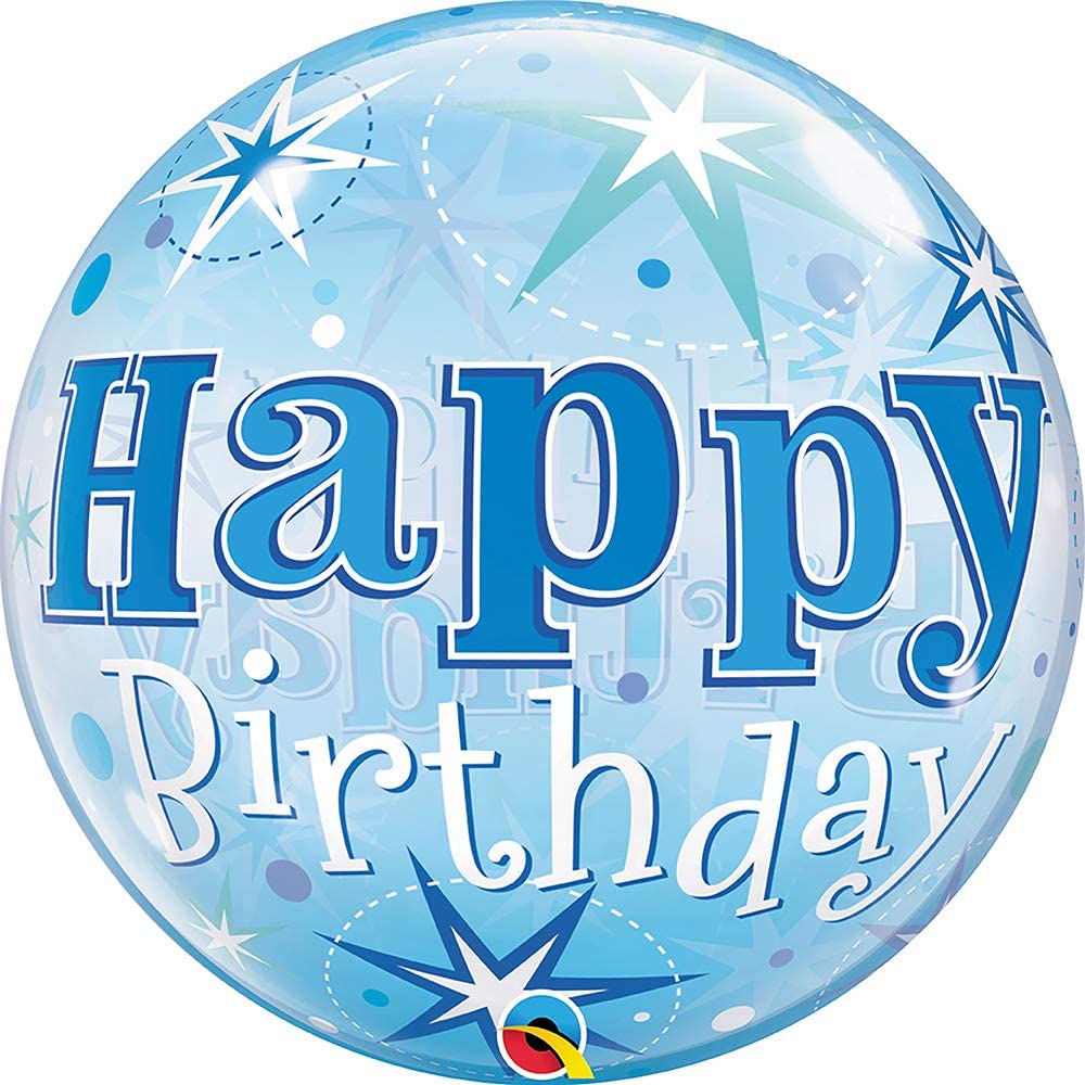 Bubble Μονό Happy Birthday Blue Starburst Sparkle / 56εκ