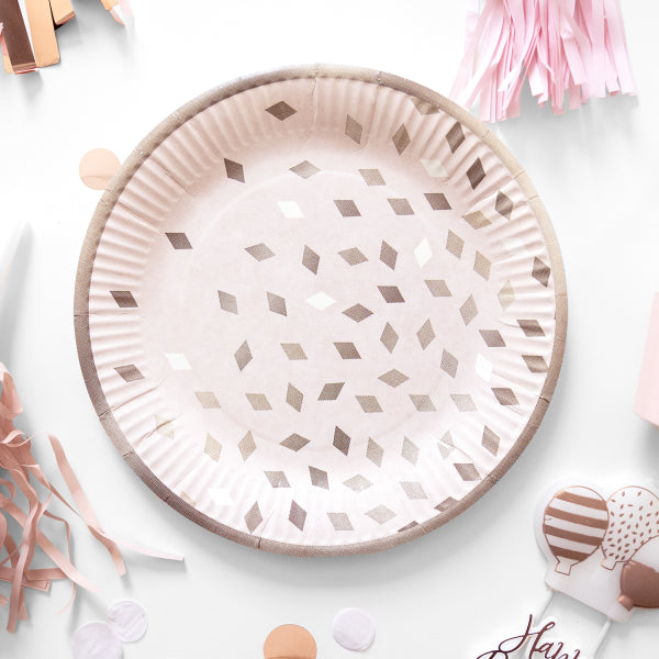 Πιάτα Χάρτινα Φαγητού 23 εκ ECO Rose Gold Birthday / 8 τεμ