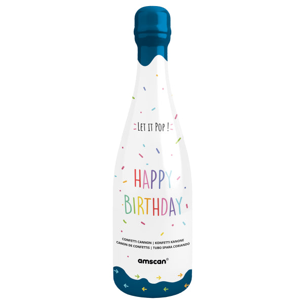Κανονάκι Μπλέ Μπουκάλι με Κομφετί 32εκ. - Happy Birthday