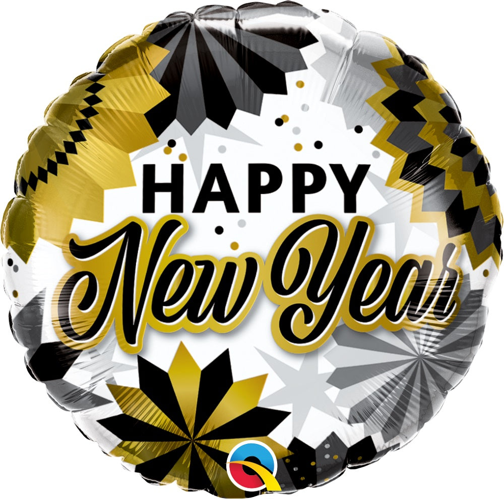 Μπαλόνι Φοιλ 18 Happy New Year Μαύρο και Χρυσό Fans / 46 εκ