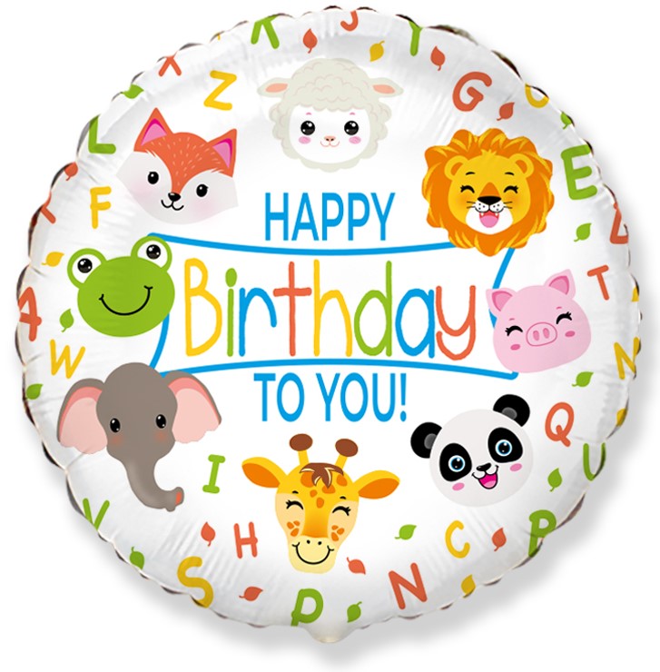Μπαλόνι Φοιλ 18 Happy Birthday Ζωάκια / 46 εκ
