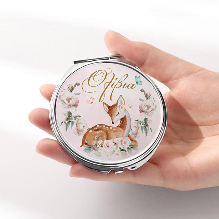 Καθρεφτάκι Ελαφάκι Φλοράλ Ασημί Στρογγυλό