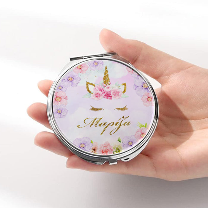 Καθρεφτάκι Μονόκερος Φλοράλ Ασημί Στρογγυλό