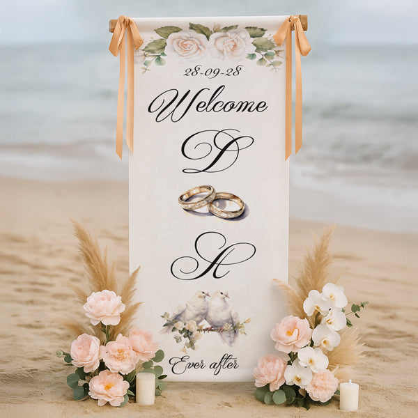 Αφίσα Γάμου Υφασμάτινη - Φλοράλ 1,30m