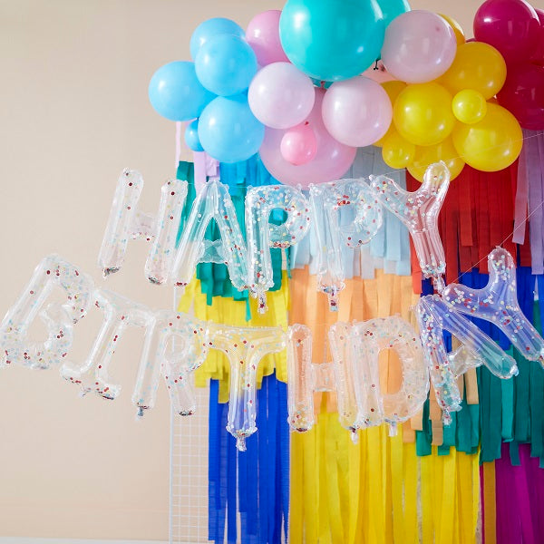 Γιρλάντα HAPPY BIRTHDAY με μπαλόνια με κομφετί Rainbow