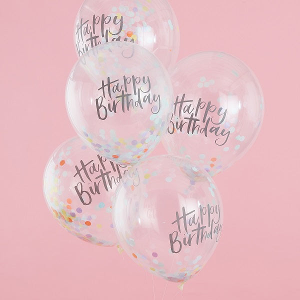 Μπαλόνια Λατέξ Happy Birthday με Κομφετί / 5 τεμ