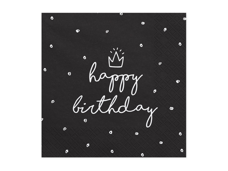 Χαρτοπετσέτα φαγητού Μαύρη με Happy Birthday /20 τεμ