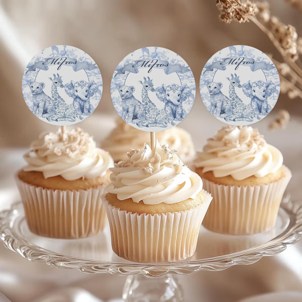 Topper Cupcake - Blue Toile Ζώα Της Ζούγκλας (6 τεμ)