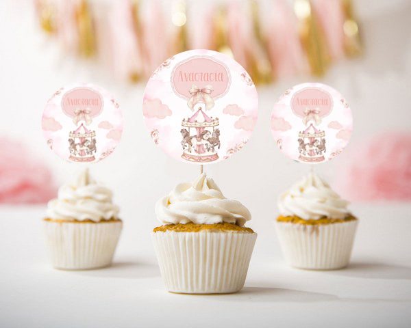 Topper Cupcake - Ροζ Καρουζέλ (6 τεμ)