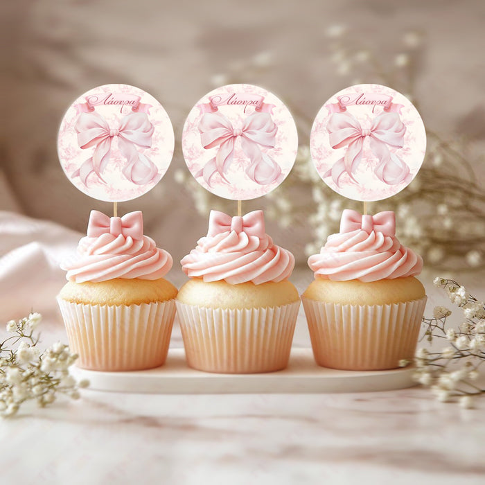 Topper Cupcake - Ροζ Φιόγκος (6 τεμ)