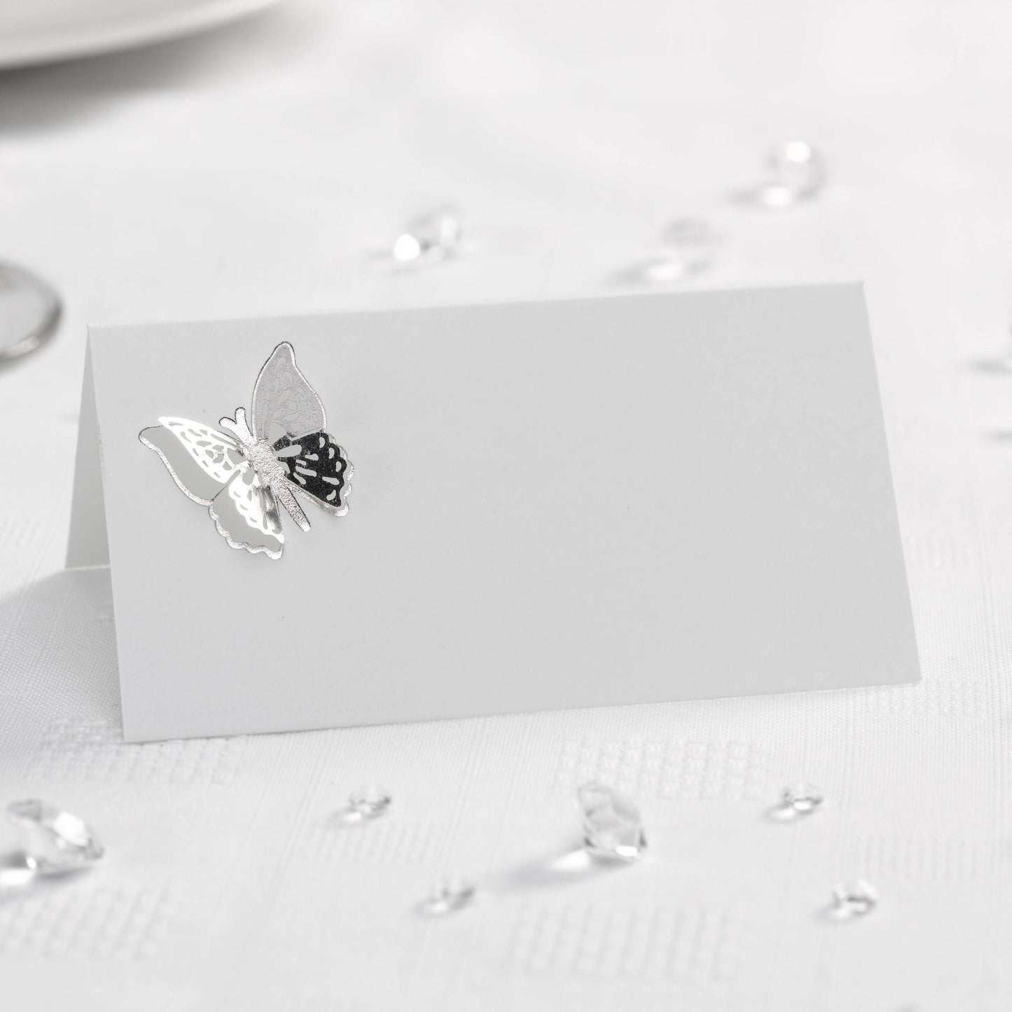 Place Cards με Πεταλούδα Λευκό / Ασημί / 10 τεμ