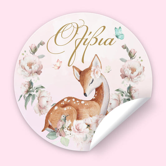 Αυτοκόλλητα με όνομα - Ελαφάκι φλοράλ (6 τεμ)