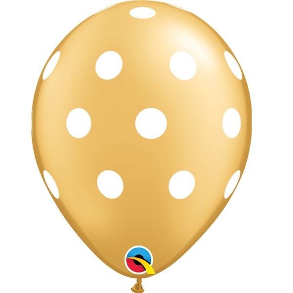 Μπαλόνια Λάτεξ 11 Big Polka Dots Χρυσό & Λευκό