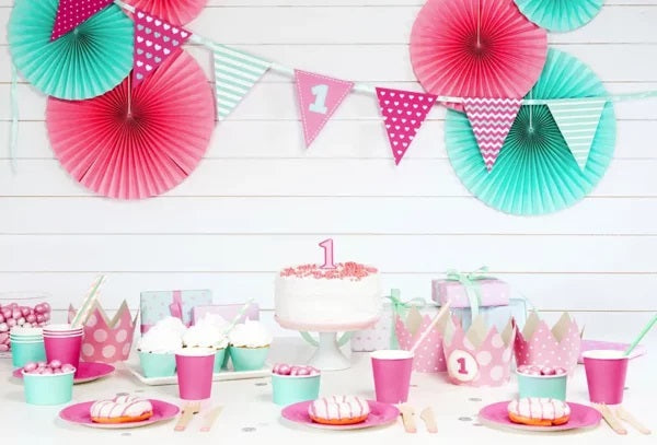 Χάρτινα Διακοσμητικά ροζ 1st Birthday (4 τεμ)