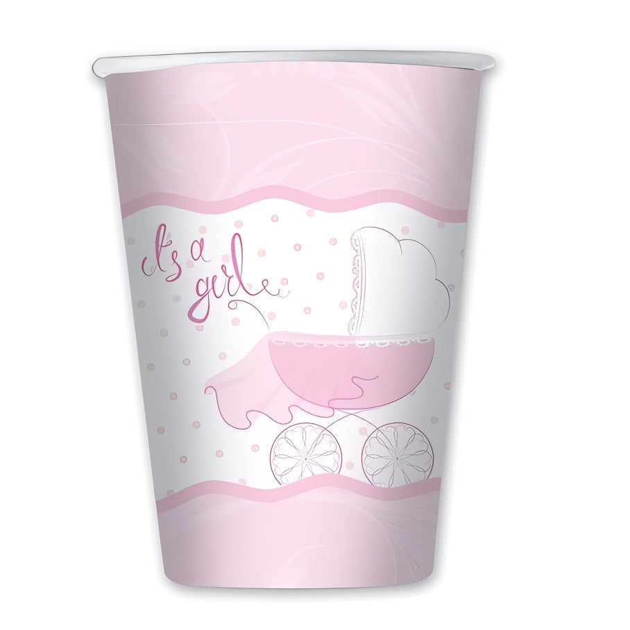 Χάρτινα Ποτήρια - Καροτσάκι It's A Girl (8 τεμ)