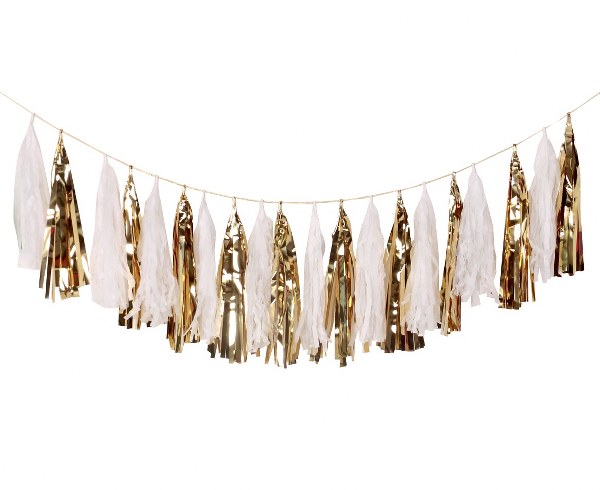 Χάρτινη Γιρλάντα με Φούντες Χρυσό & Άσπρο 2.5m