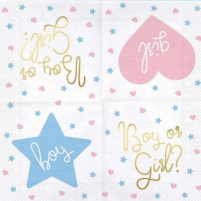 Χαρτοπετσέτες "Boy or Girl" για Gender Reveal (20 τεμ)