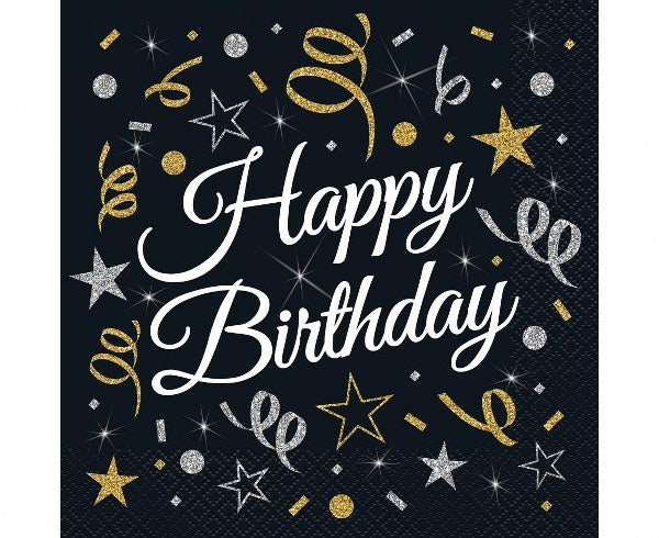 Χαρτοπετσέτες μαύρες Happy Birthday (20 τεμ)
