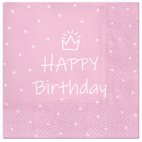 Χαρτοπετσέτες ροζ Γενεθλίων- Κορώνα (20 τεμ)