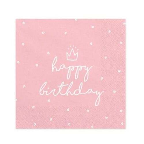 Χαρτοπετσέτες ροζ Happy Birthday (20 τεμ)