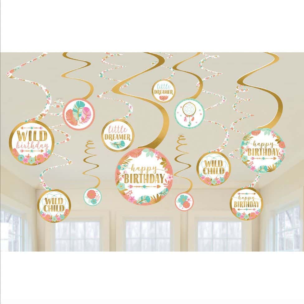 Διακοσμητικά Οροφής Swirls Boho Birthday Girl (12 τεμ)