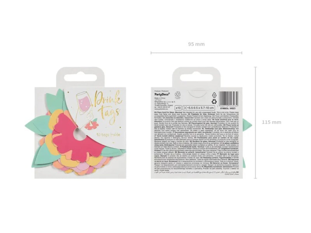 Διακοσμητικές ετικέτες για ποτήρια με λουλούδια (10 τεμ)