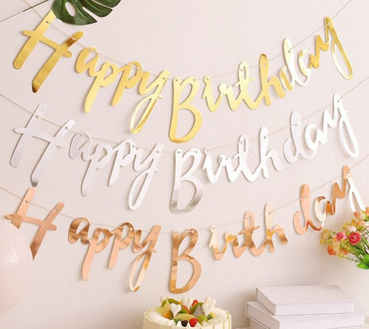 Διακοσμητικό Μπάνερ "Happy Βirthday" καλλιγραφικά - Ροζ - Χρυσό