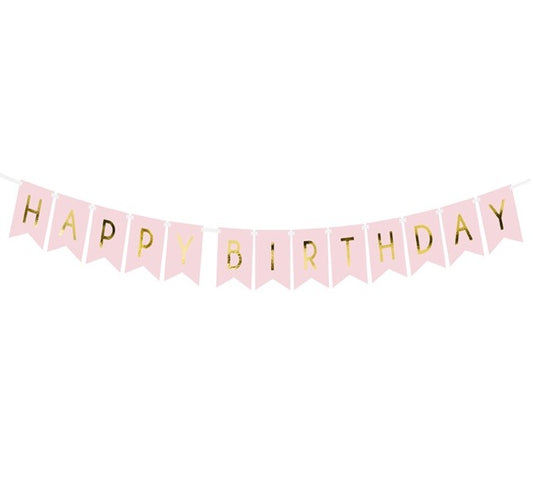 Διακοσμητικό μπάνερ ροζ "Happy birthday