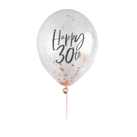 Διάφανα Μπαλόνια 'Happy 30th' με rosegold κομφετί (5 τεμ)