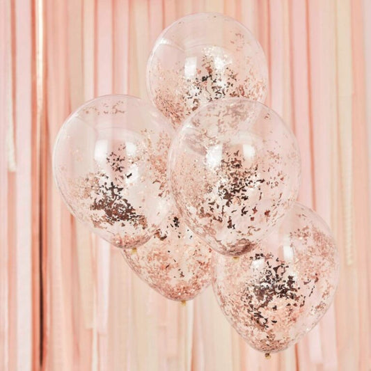 Διάφανα μπαλόνια με Rosegold foil κομφετί (5 τεμ)