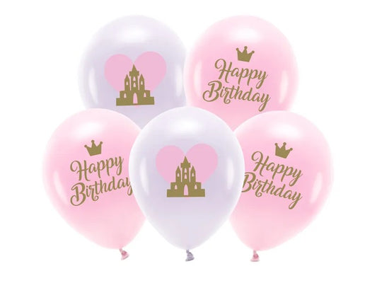 Eco Μπαλόνια Happy Birthday ροζ (5 τεμ)