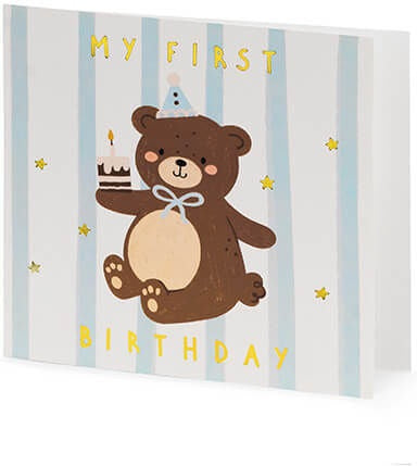 Ευχετήρια Κάρτα 1st Birthday Boy Αρκουδάκι