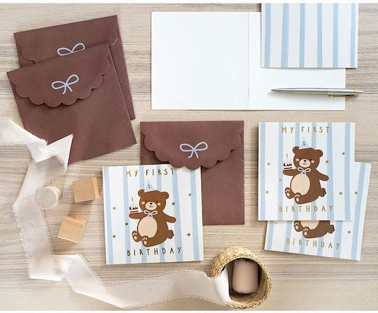 Ευχετήρια Κάρτα 1st Birthday Boy Αρκουδάκι