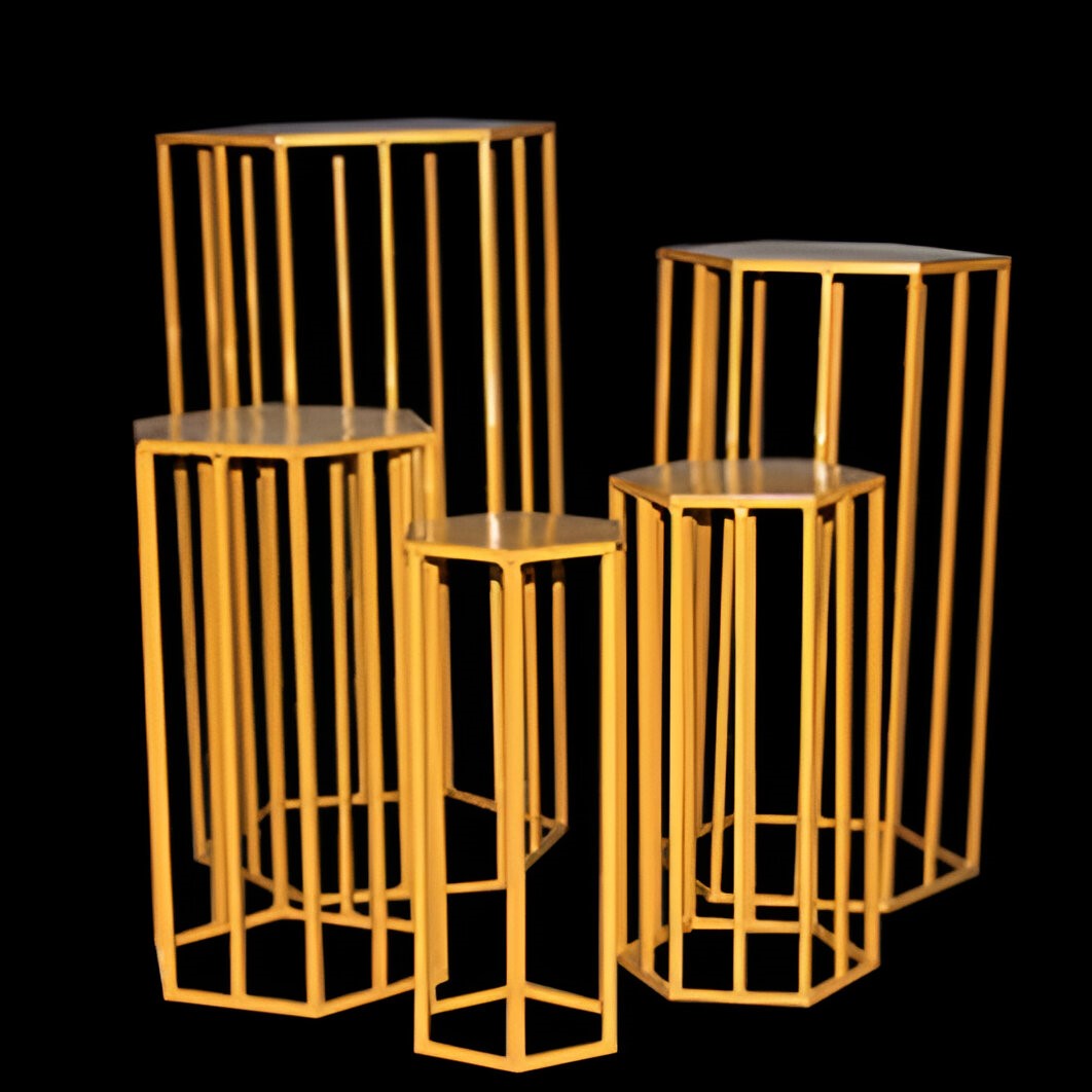 Εξάγωνες χρυσές Μεταλλικές βάσεις δαπέδου για μπουφέ/τραπέζι ευχών (3 τεμ)