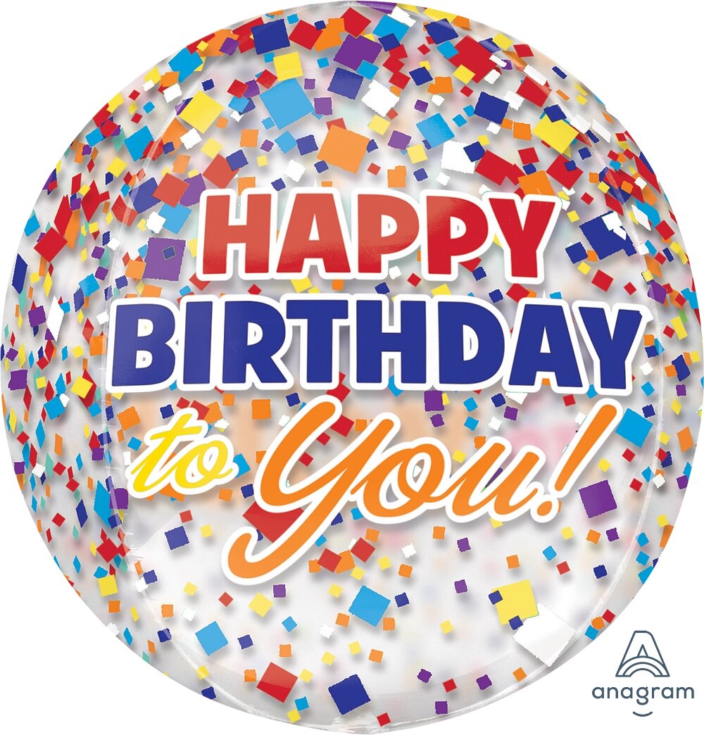Μπαλόνι Orbz 16 Σφαίρα Happy Birthday Clear Confetti / 38εκ x 40εκ