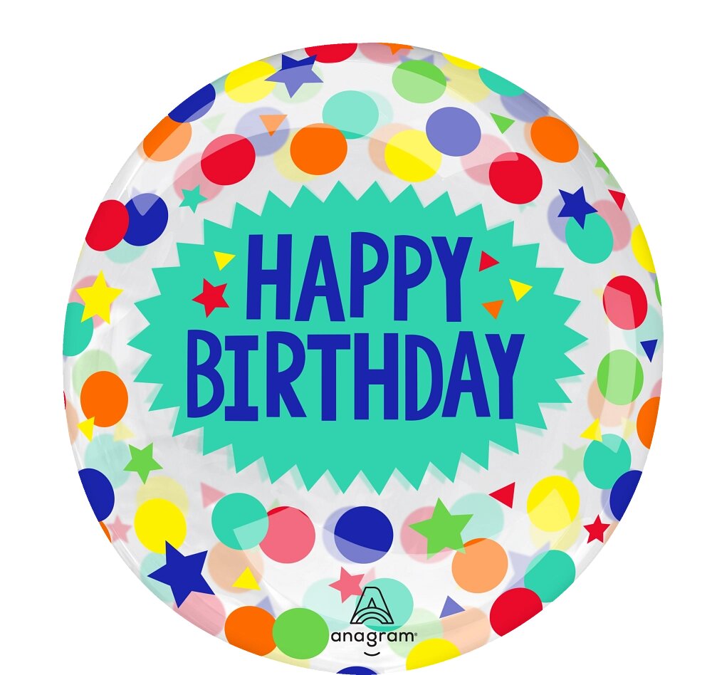 Μπαλόνι Clearz 18-22 Happy Birthday Dots & Stars