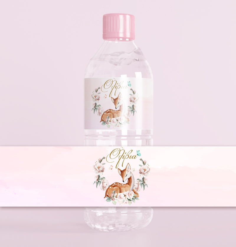 Ετικέτες για μπουκάλια νερού - Ελαφάκι φλοράλ (8 τεμ)