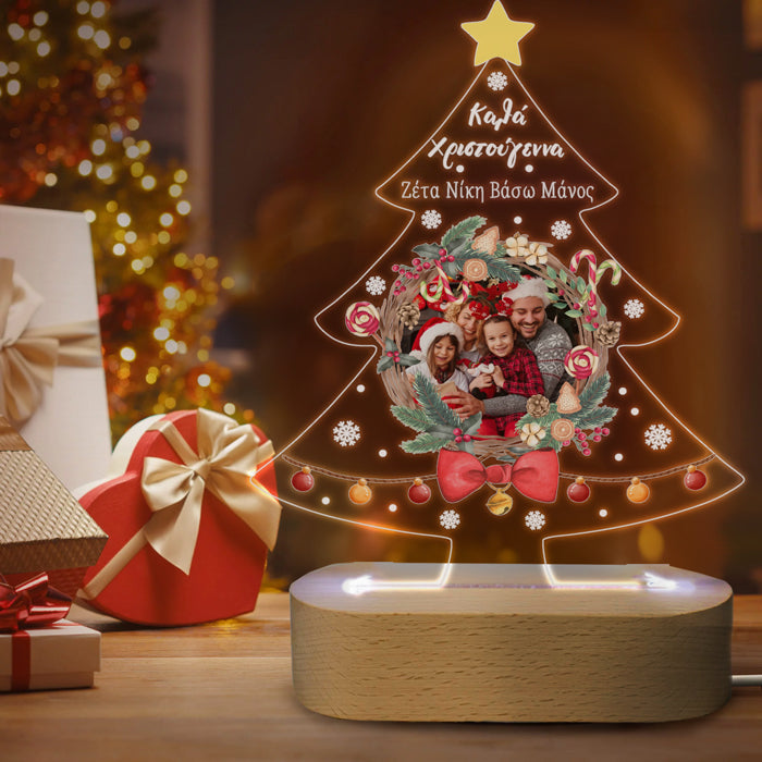 Φωτιστικό led με βάση - Χριστουγεννιάτικο δέντρο με φωτογραφία