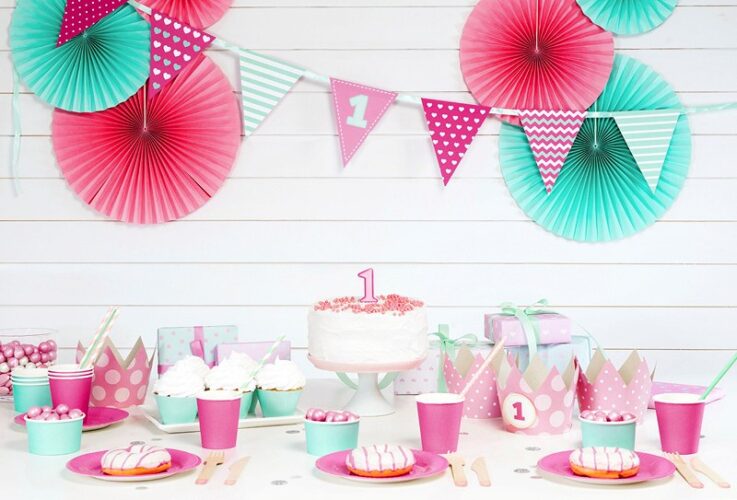 Γιρλάντα 1st Birthday ροζ & μέντα 1,35m