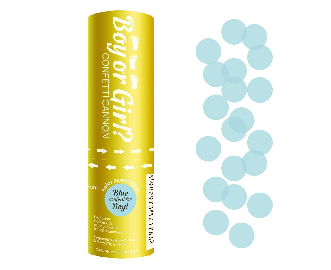 Κανονάκι με κομφετί για Αποκάλυψη φύλου μωρού 15cm - Γαλάζιο