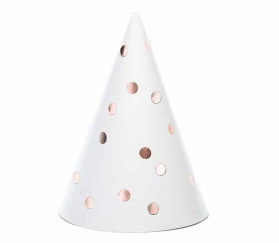 Καπέλα πάρτυ Άσπρα με Rosegold Πουά (6 τεμ)