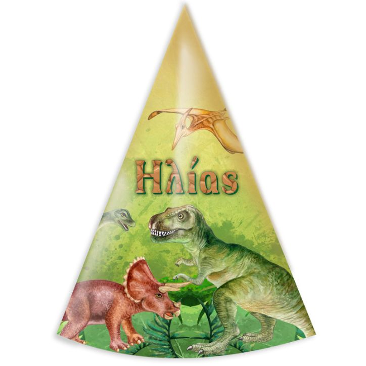 Καπελάκι πάρτυ Δεινόσαυροι με όνομα (4 τεμ)