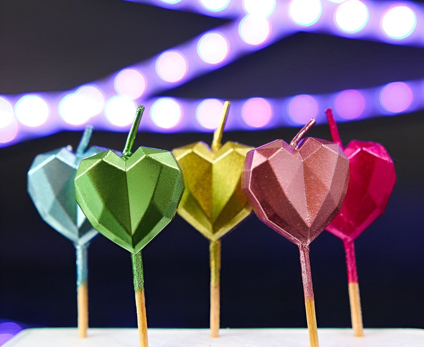 Κεράκια Γενεθλίων Καρδιά Μεταλλιζέ (5τμχ)