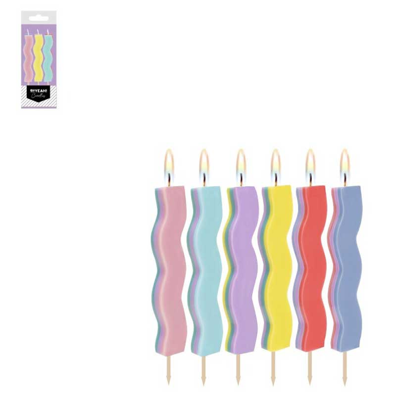 Κεράκια τούρτας Πολύχρωμα Κυματιστά (6 τεμ)