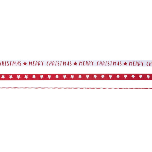 Κορδέλες Merry Christmas κόκκινο-λευκό (3 τεμ)