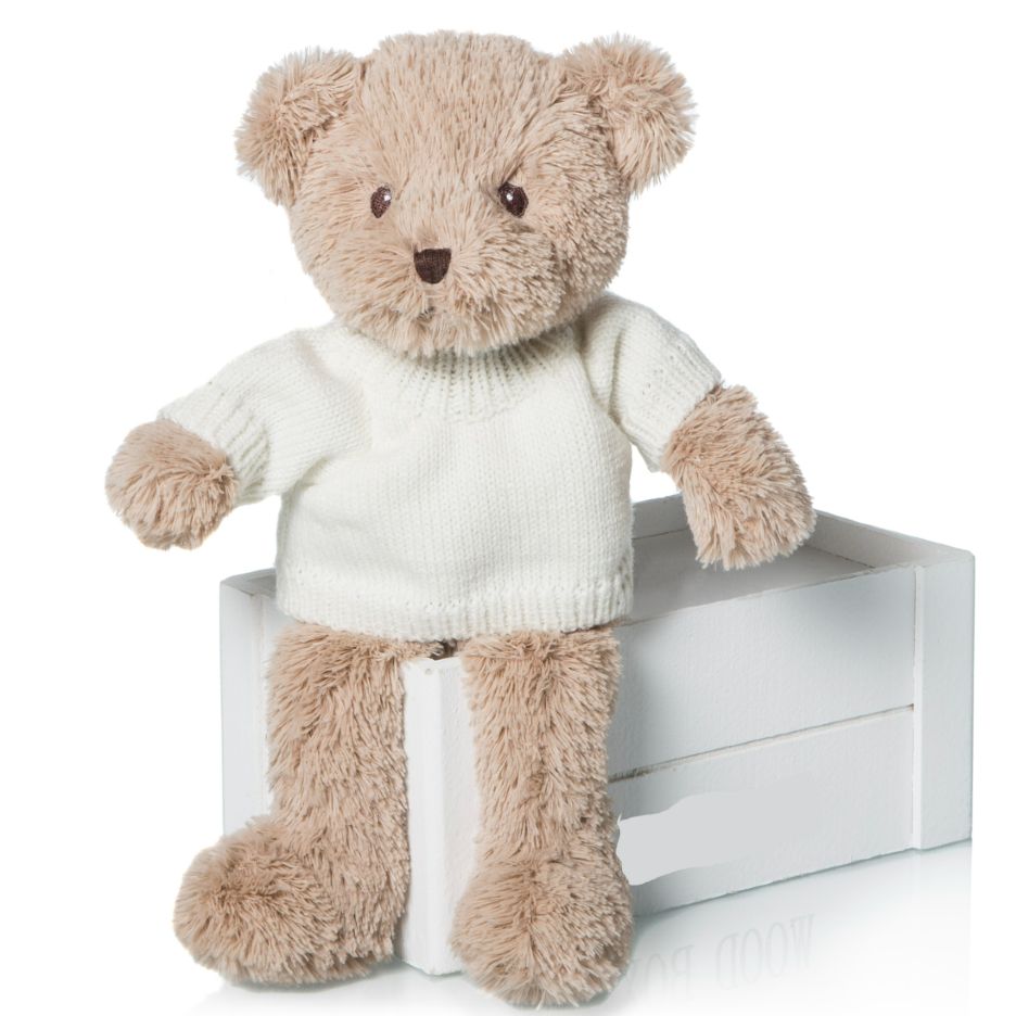 Κρεμ λούτρινο Αρκουδάκι με λευκό μπλουζάκι