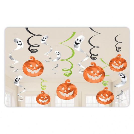 Κρεμαστά διακοσμητικά Halloween Κολοκύθες & Φαντάσματα (12 τμχ)