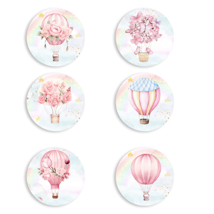 Ξύλινες Κονκάρδες ροζ Αερόστατο (6 τεμ)